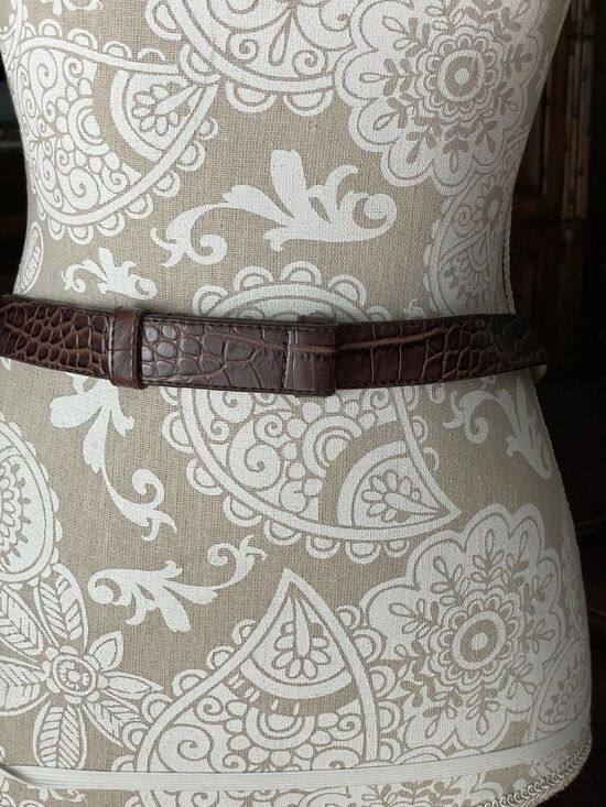 Brown Croc Embossed Leather Belt Gold Buckle Boho Safari Adjustable Size S-L main image 13